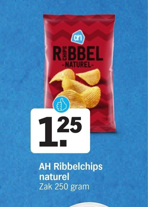 Ribbelchips naturel 250 gram aanbieding bij Albert Heijn