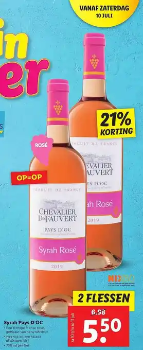 Lidl Syrah pays d'oc 750 ml aanbieding