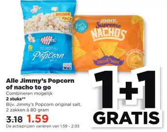 PLUS Alle jimmy's popcorn of nacho to go aanbieding