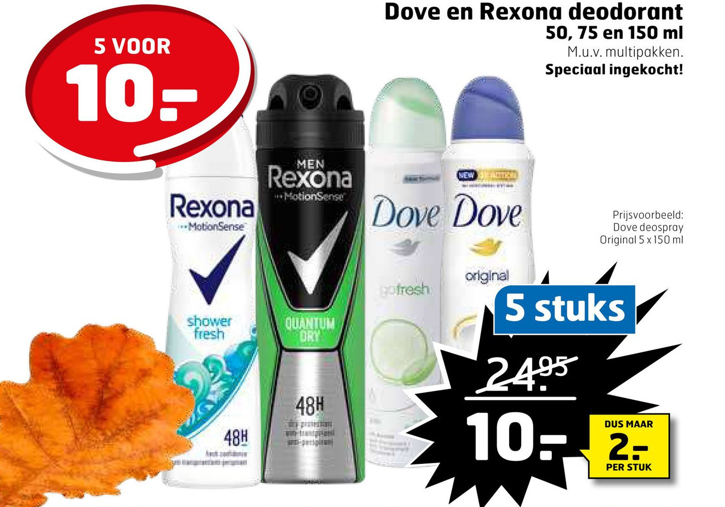 Dove en rexona deodorant 50, 75 en 150 ml aanbieding bij Trekpleister