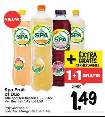 Vomar Voordeelmarkt Spa Fruit Of Duo 1+1 Gratis aanbieding