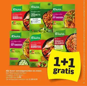 Albert Heijn Alle knorr wereldgerechten en mixen 1+1 gratis aanbieding