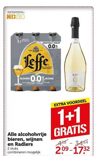 Coop Alle alcoholvrije bieren, wijnen en radlers 1+1 gratis aanbieding