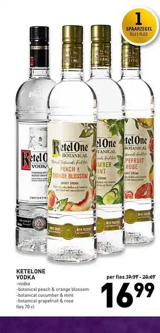 De Kweker Ketelone Vodka, Botanical Peach & Orange Blossom, Botanical Cucumber & Mint Of Botanical Grapefruit & Rose aanbieding