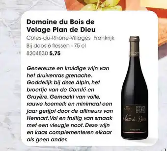 HANOS Domaine du bois de velage plan de dieu côtes-du-rhône-villages aanbieding