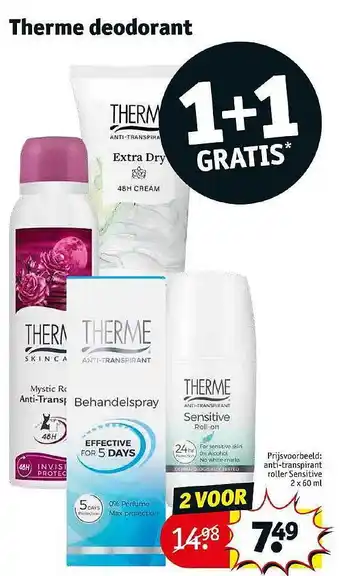 Kruidvat Therme deodorant 1+1 gratis aanbieding