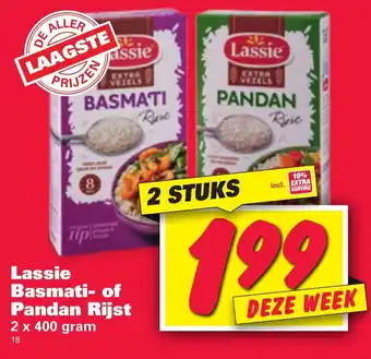 Nettorama Lassie Basmati- of Pandan rijst 2*400g aanbieding