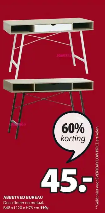 Jysk Abbetved Bureau B48 X L120 X H76 Cm 60% Korting aanbieding