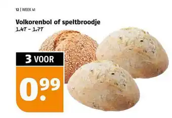 Poiesz Volkorenbol of speltbroodje aanbieding