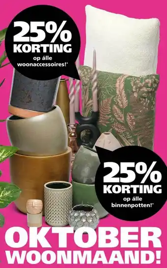 Ranzijn Op alle binnenpotten of op alle woonaccessoires 25% korting aanbieding