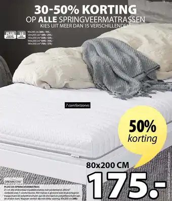 Jysk Plus S35 Springveermatras 80x200cm aanbieding