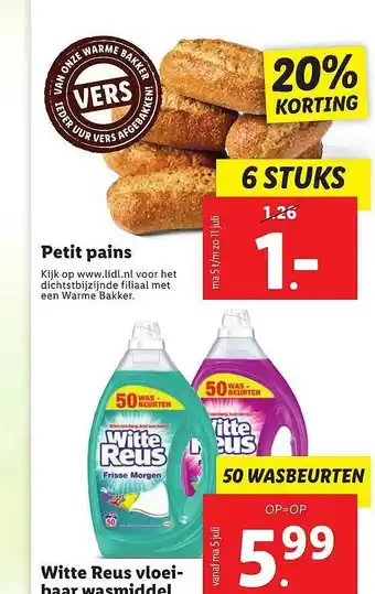 Lidl Petit Pains 20% Korting Of Witte Reus Vloeibaar Wasmiddel aanbieding