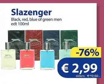 Die Grenze Slazenger black, red, blue of green men edt 100ml aanbieding