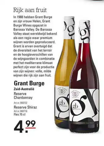 Sligro Grant Burge Reserve Chardonnay Of Reserve Shiraz Zuid-Australië aanbieding