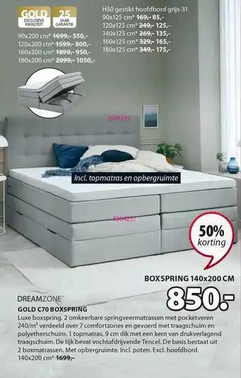 Jysk Dreamzone Gold C70 Boxspring 50% Korting aanbieding