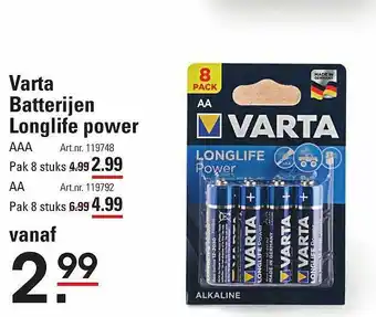 Sligro Varta Batterijen Longlife Power AAA Of AA aanbieding