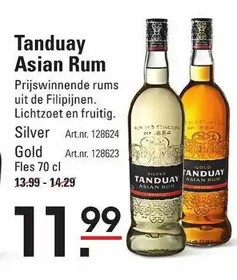 Sligro Tanduay Asian Rum Silver Of Gold aanbieding