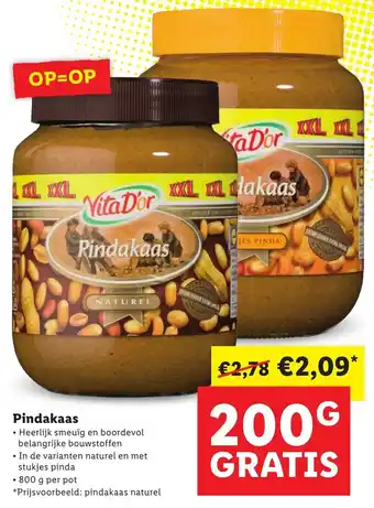 Lidl VitaD'Or Pindakaas 800g aanbieding