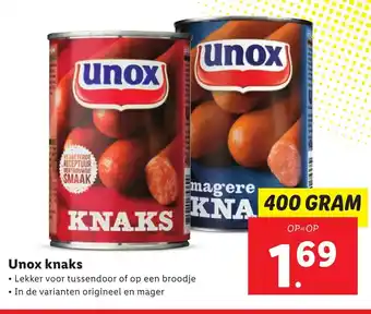 Lidl Unox knaks 400g aanbieding