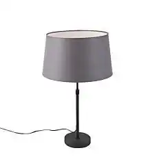 Lampenlicht.nl Tafellamp zwart met linnen kap grijs 35 cm vers... aanbieding