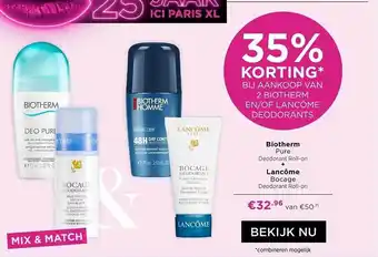 ICI Paris XL Biotherm pure deodorant roll- on + lancôme bocage deodorant roll-on 35% korting aanbieding