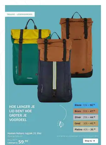 ANWB Human nature rugzak 21 liter aanbieding