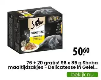 Zooplus 76 + 20 gratis! 96 x 85 g sheba maaltijdzakjes - delicatesse in gelei - gevogelte variatie aanbieding