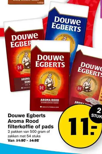 Hoogvliet Douwe egberts aroma rood filterkoffie of pads aanbieding