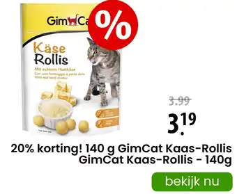 Zooplus 20% korting! 140 g GimCat Kaas-Rollis aanbieding