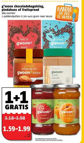 Poiesz G'woon chocoladehagelslag, pindakaas of fruitspread aanbieding