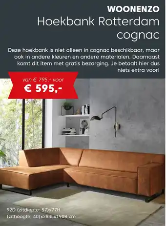 Villa Arena WOONENZO Hoekbank Rotterdam cognac aanbieding