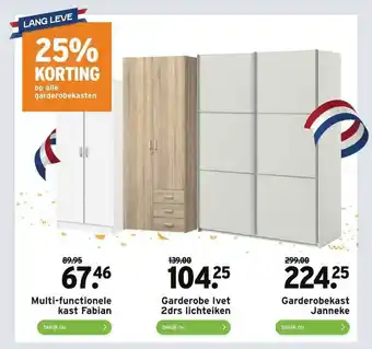 GAMMA Multi-Functionele Kast Fabian, Garderobe Ivet 2drs Lichteiken Of Garderobekast Janneke 25% Korting aanbieding