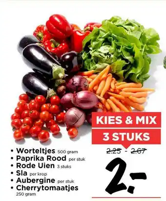 Vomar Voordeelmarkt Worteltjes, Paprika Rood, Rode Uien, Sla, Aubergine Of Cherrytomaatjes 250g aanbieding