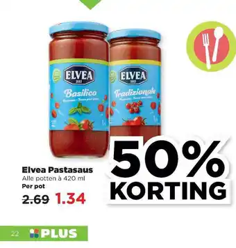 PLUS Elvea Pastasaus 50% Korting 420ml aanbieding