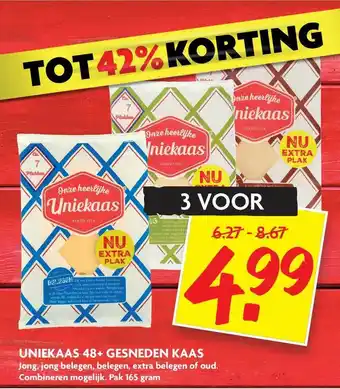 Dekamarkt Uniekaas 48+ Gesneden Kaas Jong, Jong Belegen, Belegen, Extra Belegen Of Oud 165g aanbieding