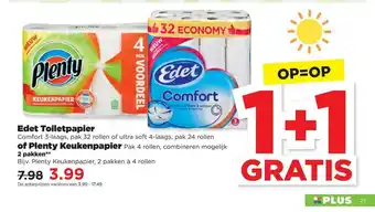 PLUS Edet Toiletpapier Of Plenty Keukenpapier 1+1 Gratis aanbieding