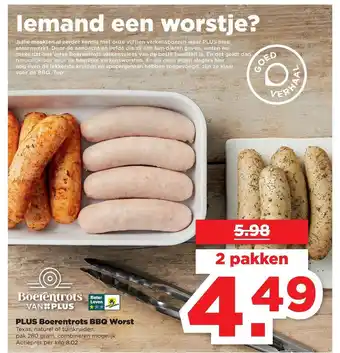 PLUS Plus Boerentrots BBQ Worst aanbieding