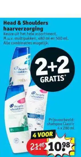 Kruidvat Head & Shoulders Haarverzorging 2+2 Gratis 280ml aanbieding