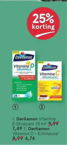 Etos Davitamon Vitamine D Druppels 25 Ml Of Davitamon Vitamine C + Echinacea 25% Korting aanbieding