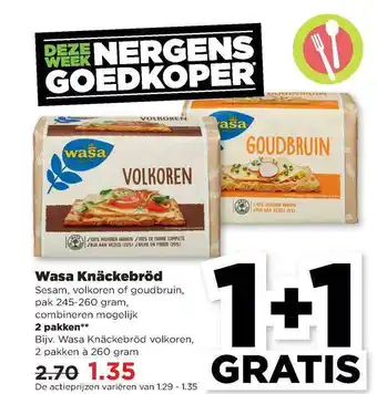 PLUS Wasa Knäckebröd 1+1 Gratis aanbieding