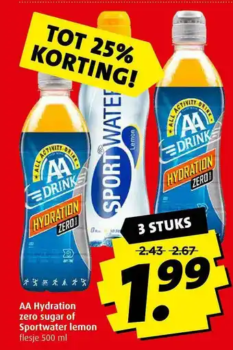 Boni AA Hydration Zero Sugar Of Sportwater Lemon Tot 25% Korting aanbieding