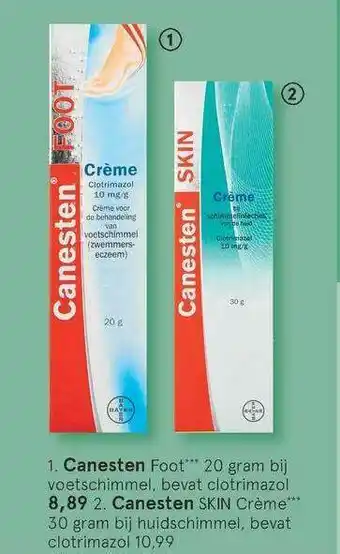 Etos Canesten Foot 20 Gram Bij Voetschimmel, Bevat Clotrimazol Of Canesten Skin Crème 30 Gram Bij Huidschimmel, Bevat Clotrimazol aanbieding