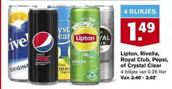 Hoogvliet Lipton, Rivella, Royal Club, Pepsi Of Crystal Clear aanbieding