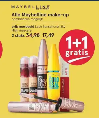 Etos Alle Maybelline Make-Up 1+1 Gratis aanbieding