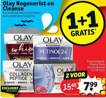 Kruidvat Olay Regenerist en Cleanse 1+1 aanbieding