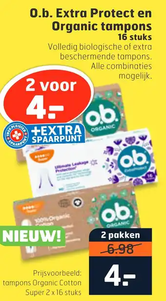 Trekpleister 0.b. Extra Protect en Organic tampons aanbieding