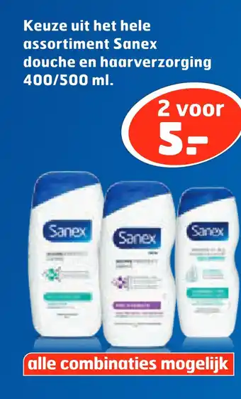 Trekpleister Keuze uit het hele assortiment Sanex douche en haarverzorging 400/500 ml. aanbieding