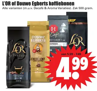 Dirk L'OR of Douwe Egberts koffiebonen 500gram aanbieding