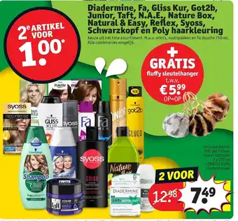 Kruidvat Diadermine, Fa, Gliss Kur, Got2b, Junior, Taft, N.A.E., Nature Box, Natural&Easy, Reflex,Syoss,Schwarzkopf en Poly haarkleur aanbieding