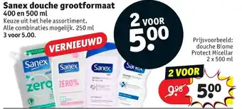 Kruidvat Sanex douche grootformaat 400 en 500 ml  2 st aanbieding